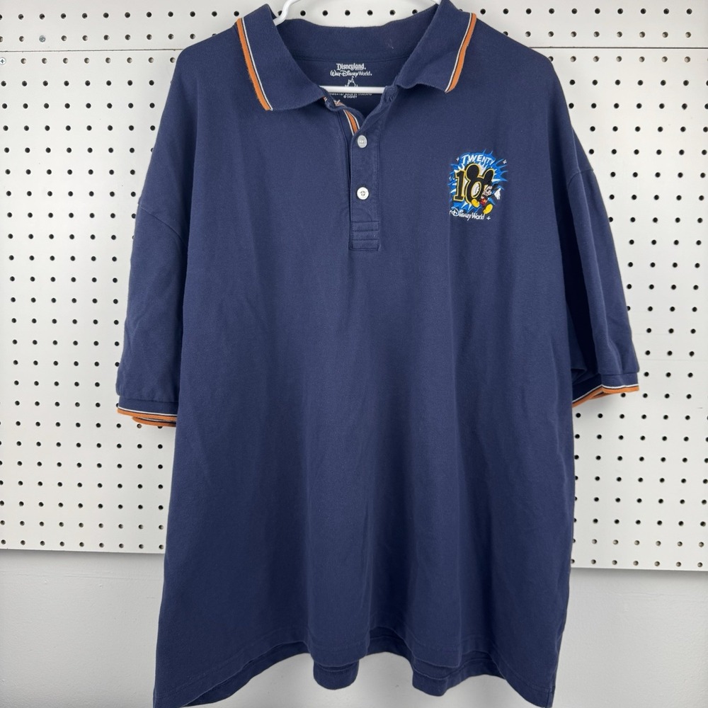 Vtg 2010 Walt Disney World Mickey Polo Shirt XXXL Navy Orange Trim Disney Parks